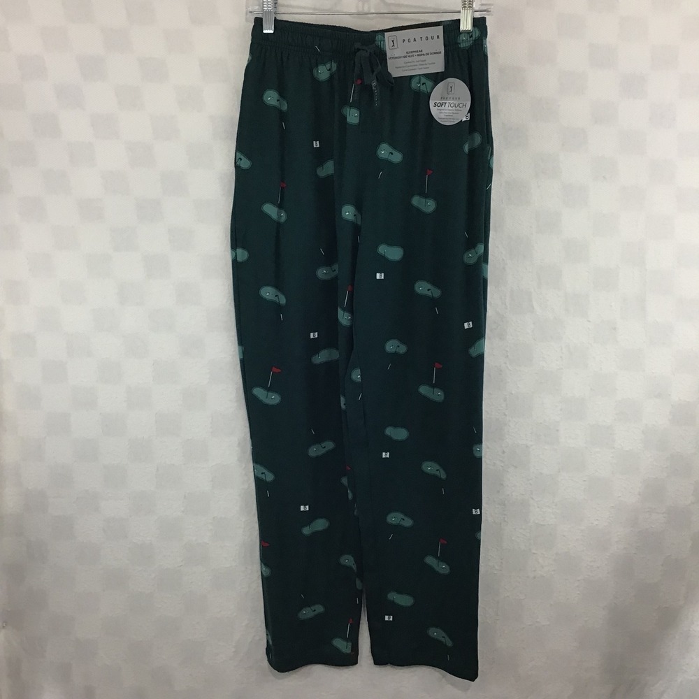 PGA Tour Mens Golf Print Pajama Pants Green Soft Touch Small PVLFE005BK